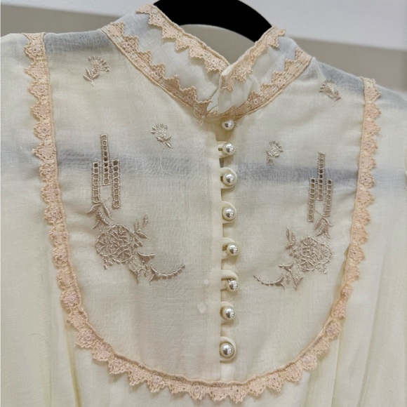 1970s Vintage Gunne Sax by Jessica McClintock Cream Balloon Sleeve Dress Size 9 - Picture 4 of 5